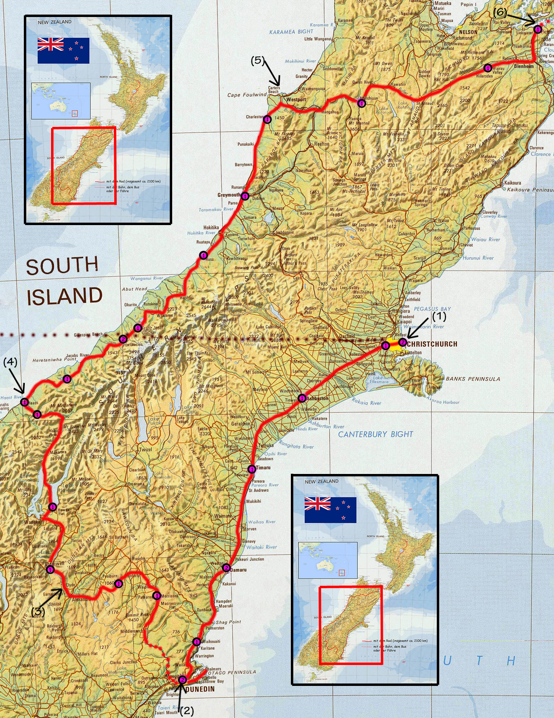 Karte der Südinsel